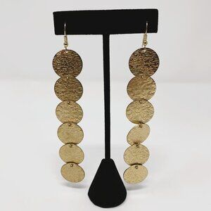 Gold-Tone Metal Disc Drop Earrings 4 3/4 inches